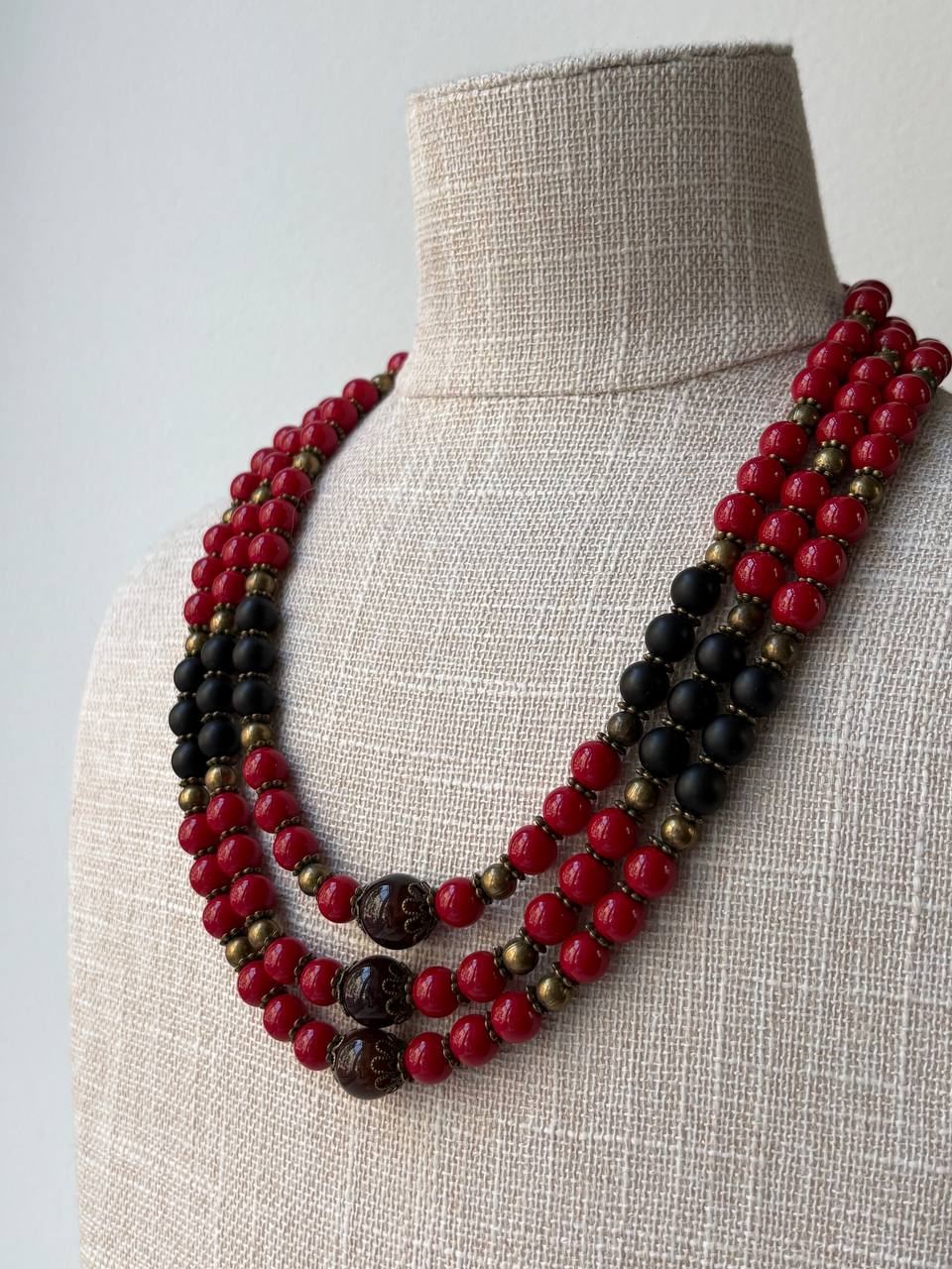 Ukrainian Style Red & Black Beaded Necklace