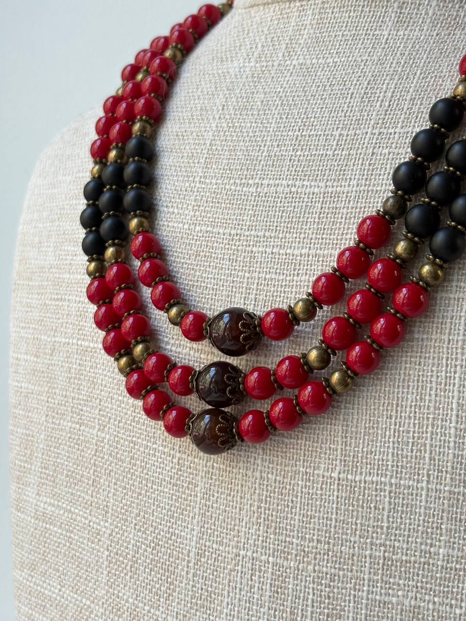 Ukrainian Style Red & Black Beaded Necklace