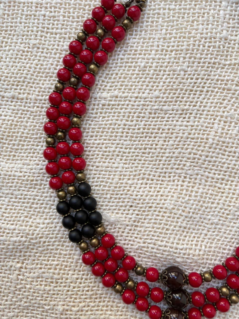 Ukrainian Style Red & Black Beaded Necklace