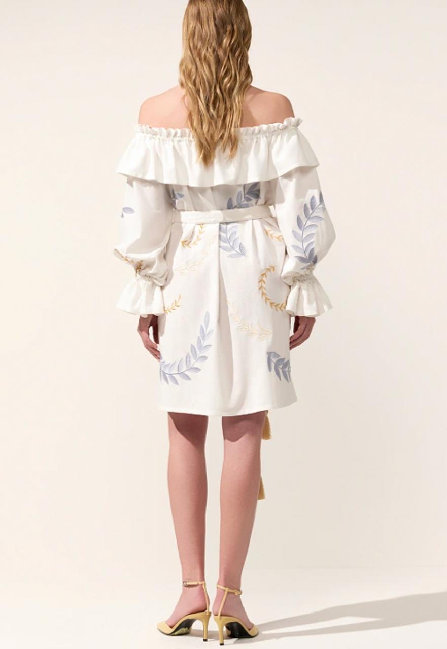 Milk linen mini Embroidered dress Ukrainian boho