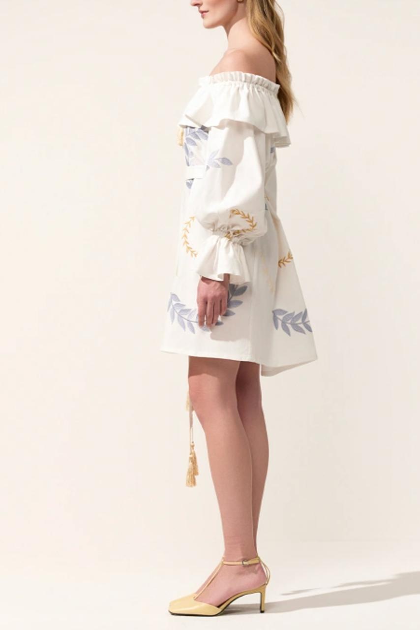Milk linen mini Embroidered dress Ukrainian boho