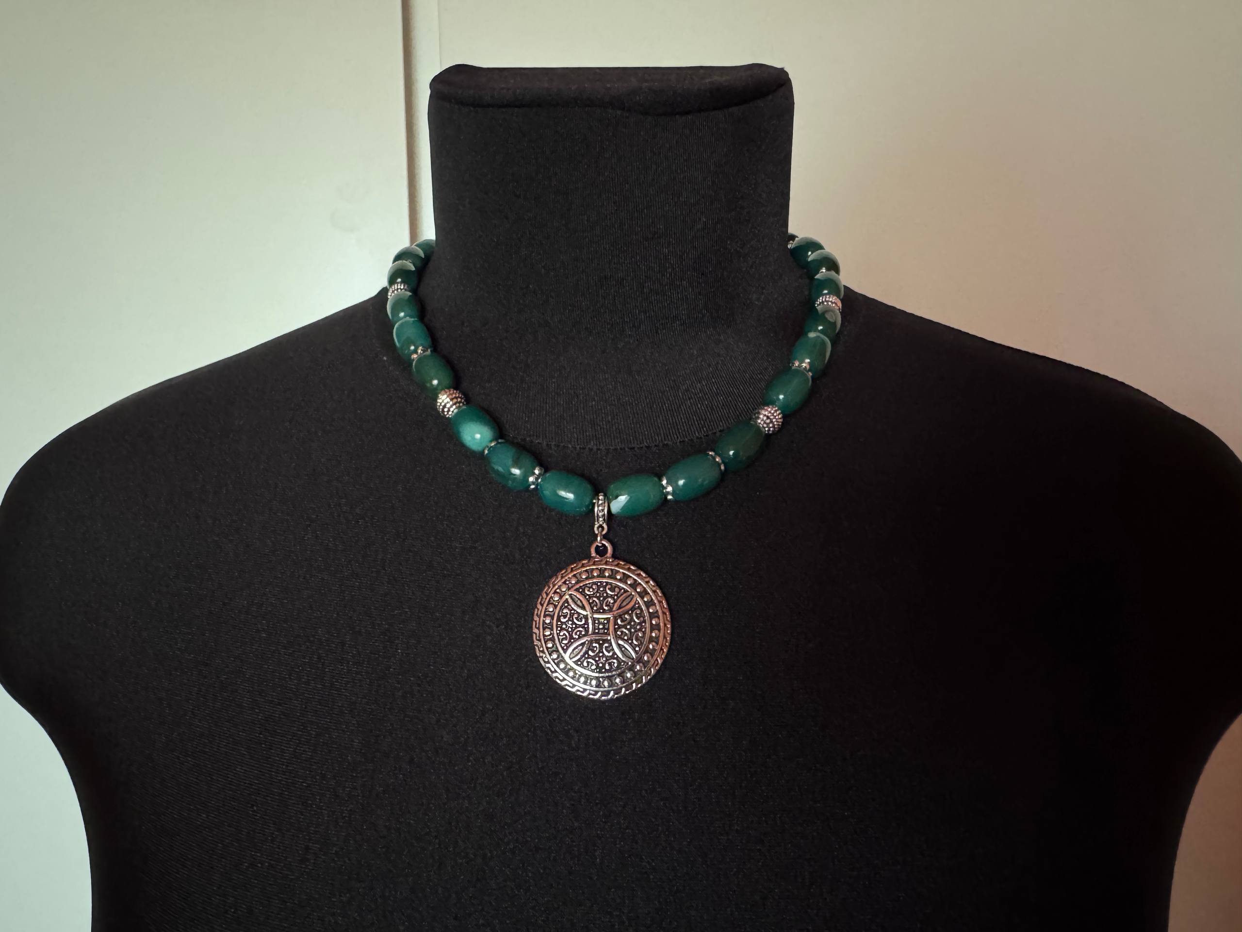 Green Agate Necklace with Celtic Pendant