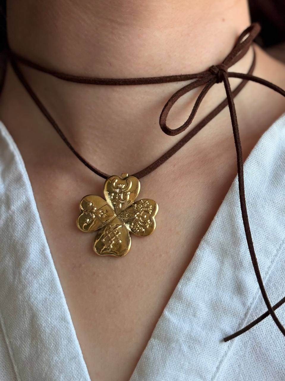 Brass Flower Pendant, Ukrainian Folk Jewelry, Floral Brass Necklace