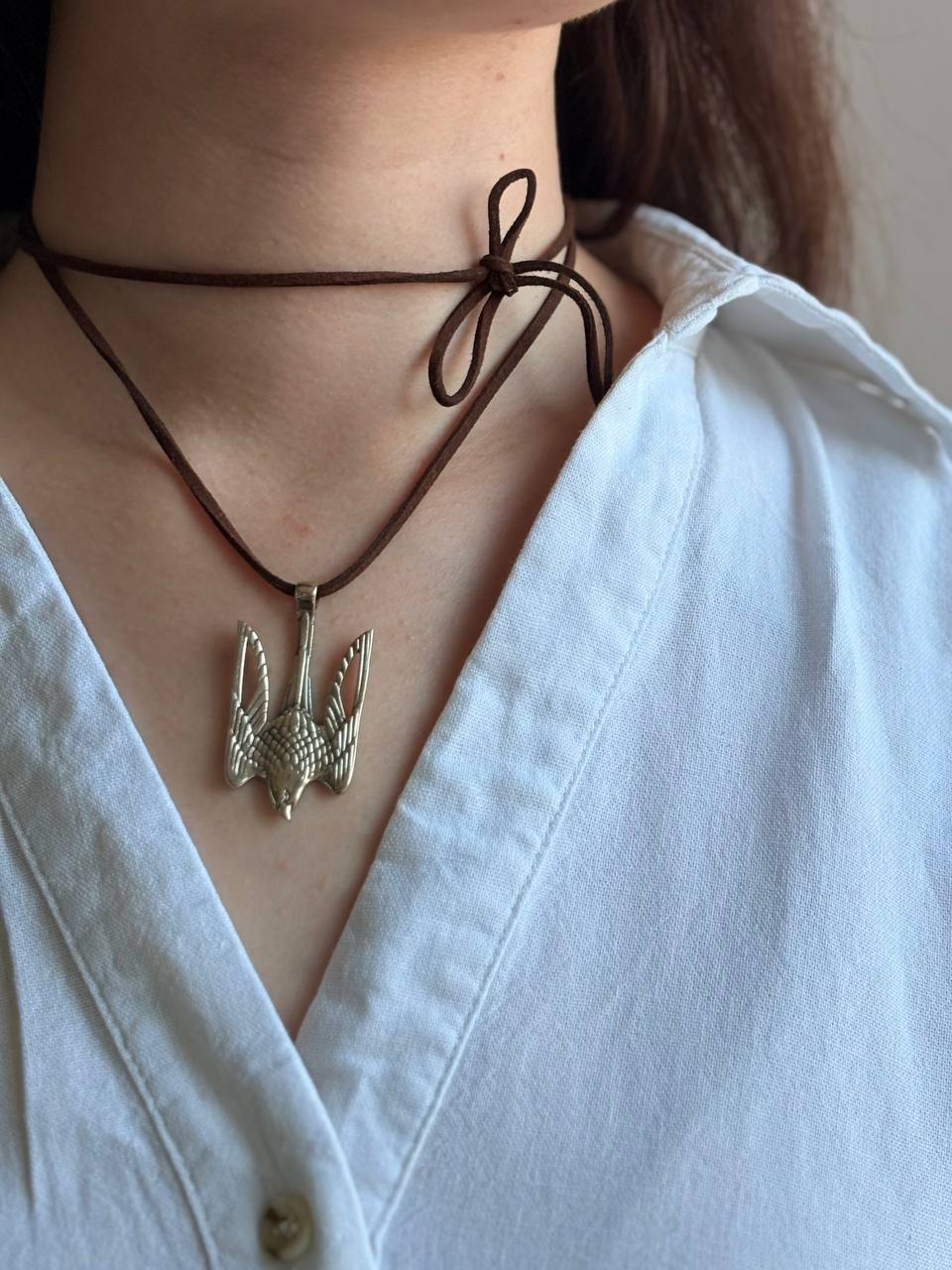 Ukrainian Falcon Pendant, Brass or Nickel Silver Bird Pendant