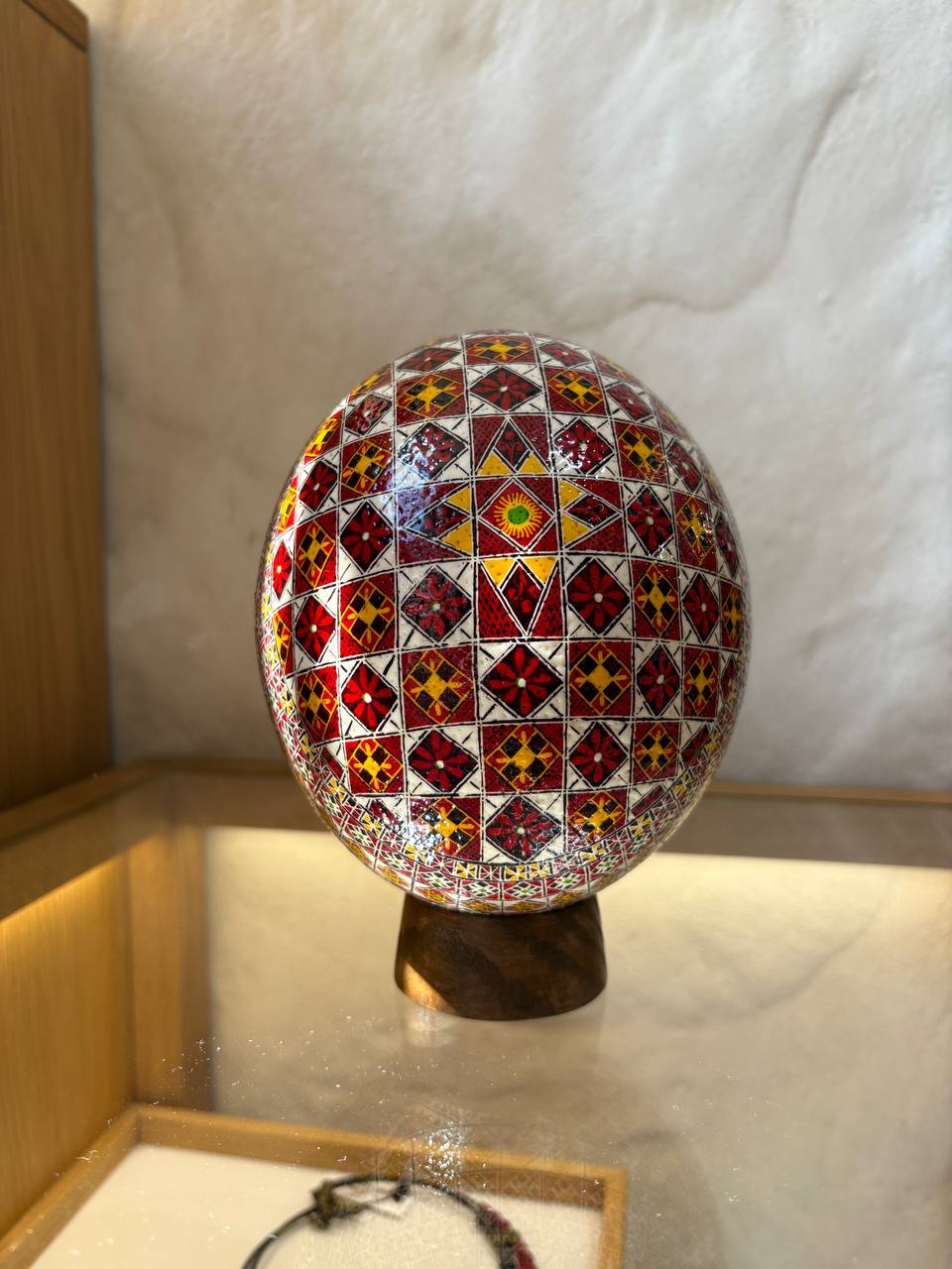 Handmade Ukrainian Ostrich Egg Pysanka - Traditional Easter Decor