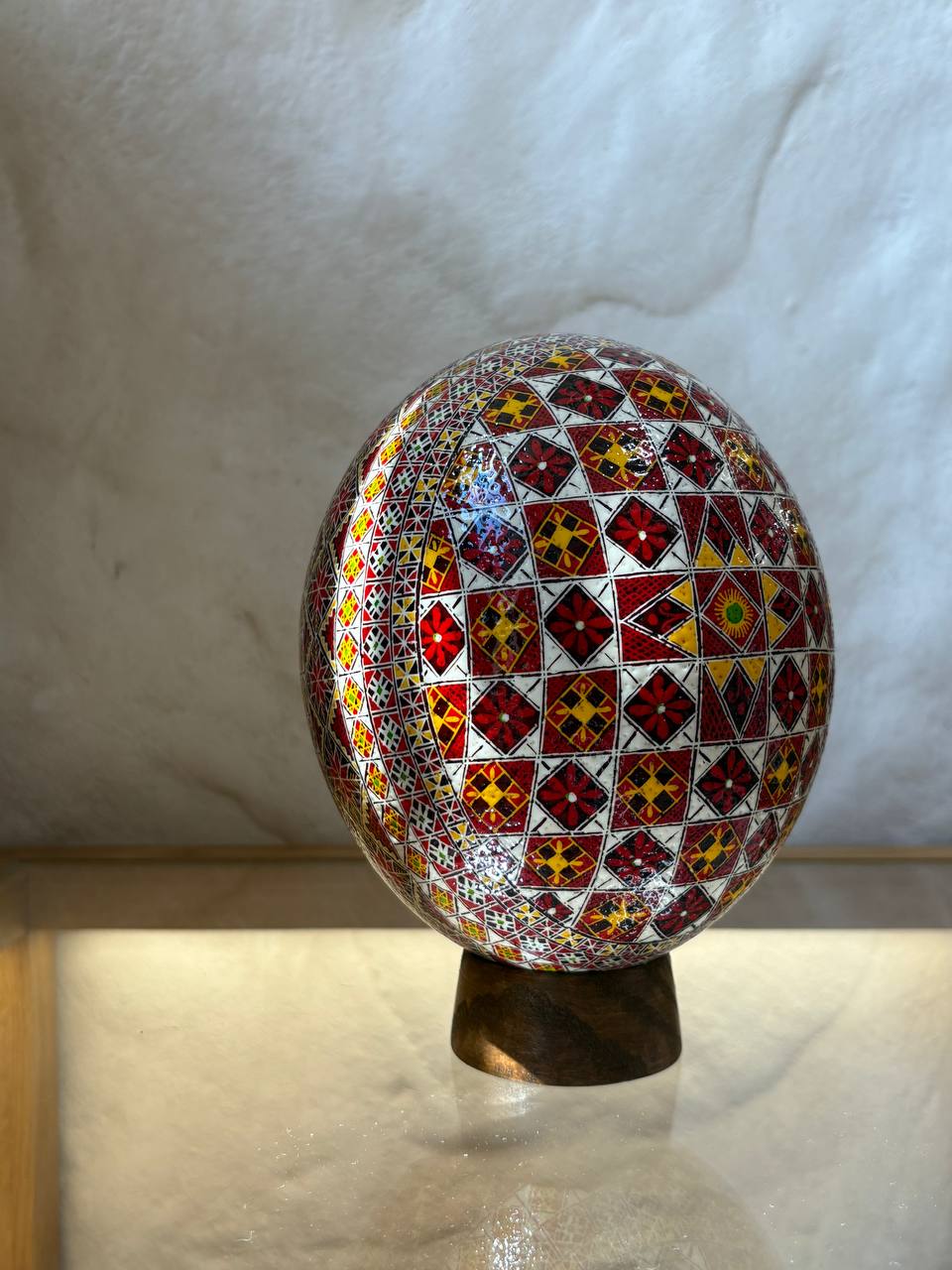 Handmade Ukrainian Ostrich Egg Pysanka - Traditional Easter Decor