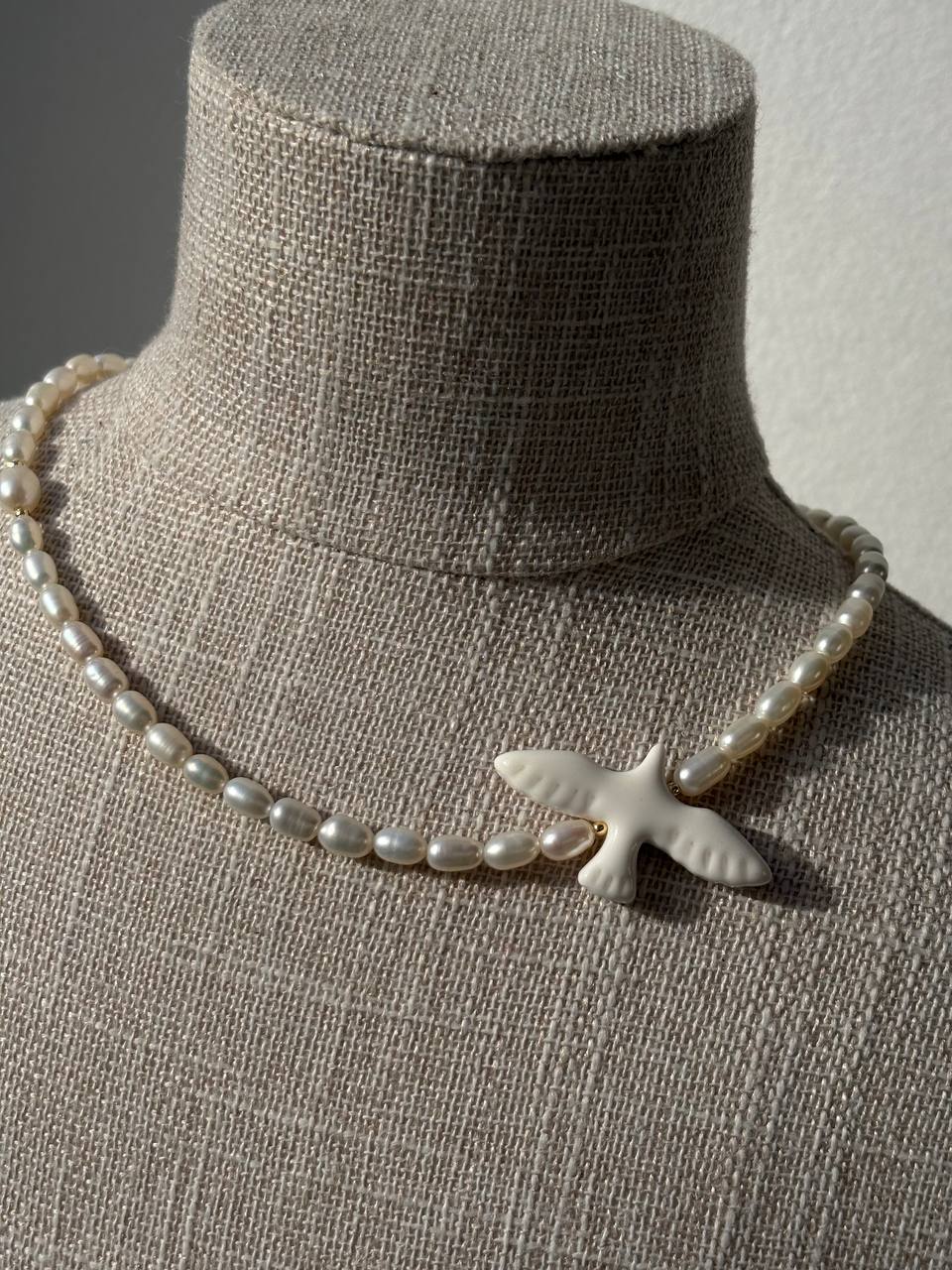 Pearl Necklace with White Bird Pendant