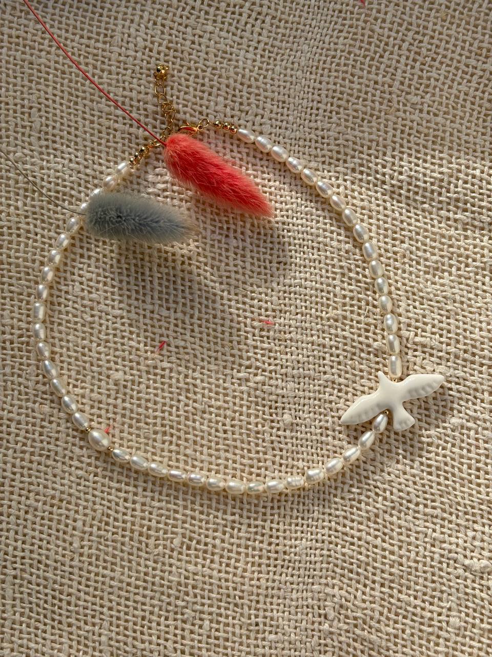 Pearl Necklace with White Bird Pendant