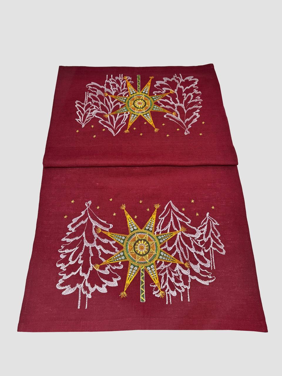Red Runner table fairy forest linen tablecloth 140*48 СМ Embroidered Tablecloth Gift for Christmas