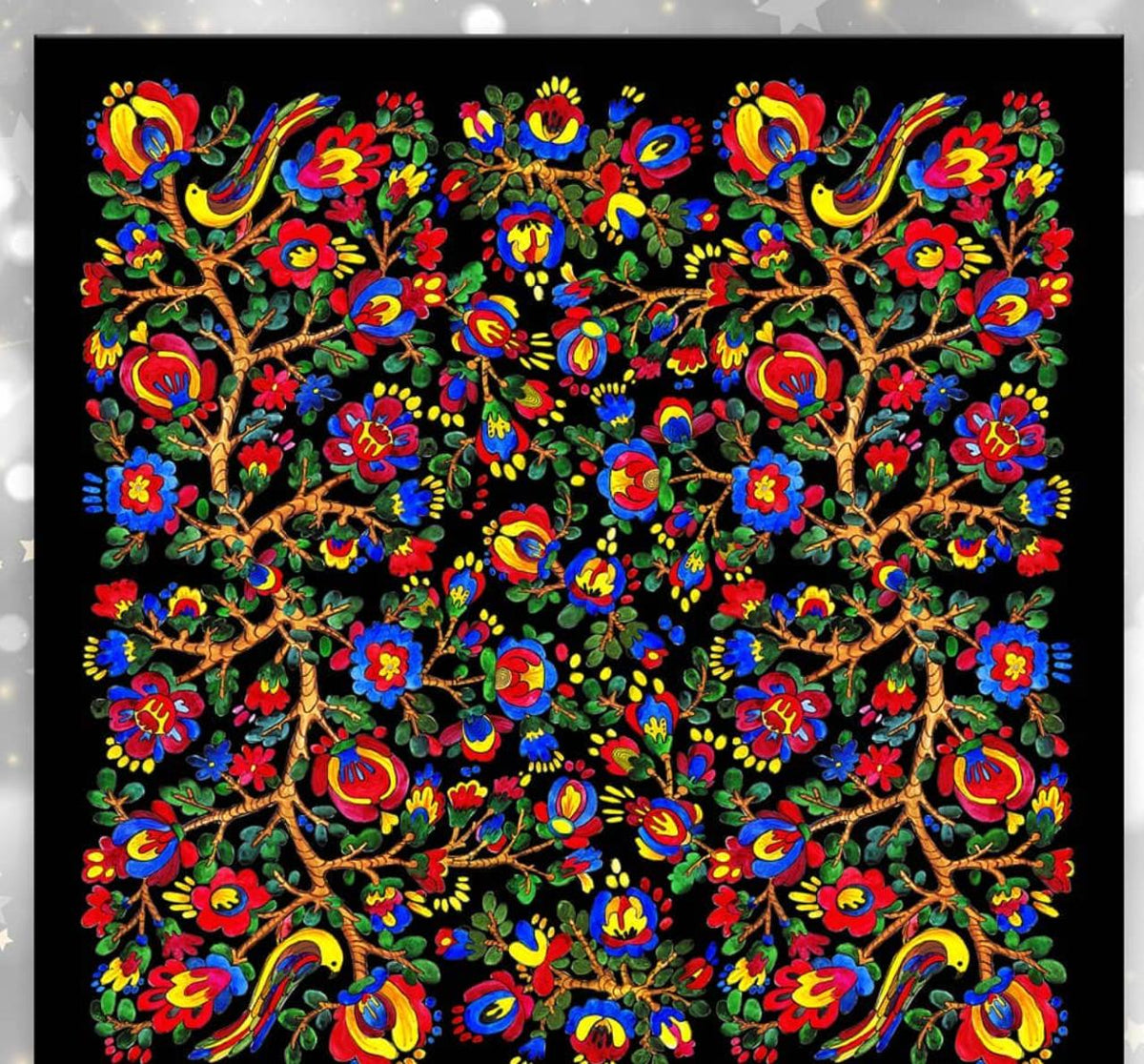 Black Bohemian Silk 100% shawl Hand painted Silk Christmas gift