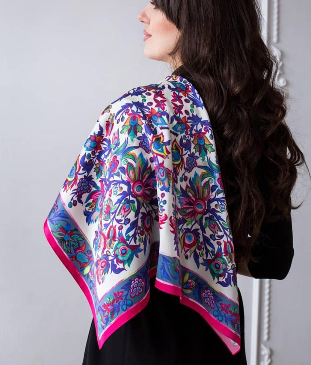 Bohemian Silk 100% shawl  Artichoke Collection Hand painted Christmas