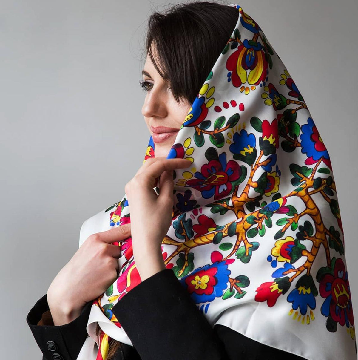 White silk shawl Wedding scarf Ukrainian