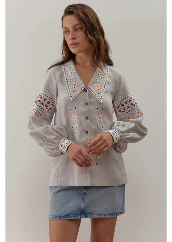 Ukrainian embroidered blouse Podilska vyshyvanka bohemian ethnic shirt boho chic top