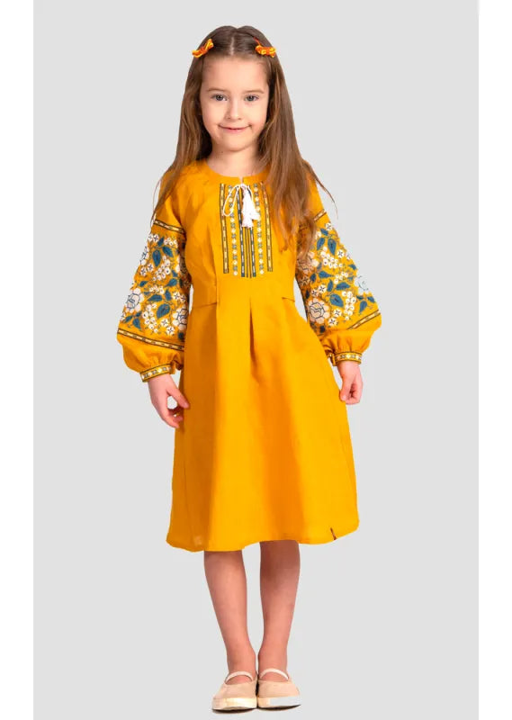 Ukrainian Vyshyvanka Linen Dress for Girls - Embroidered Style