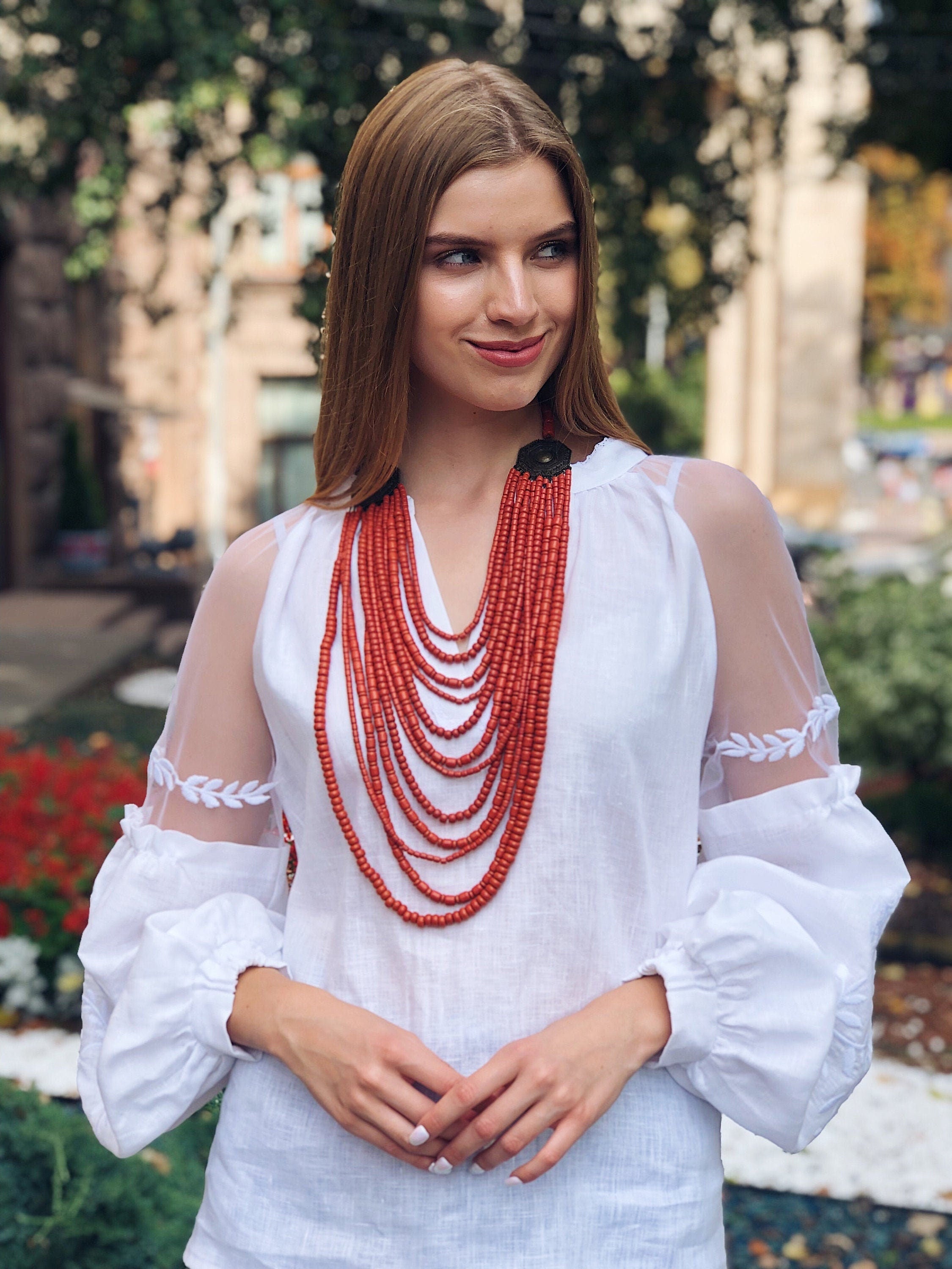 red ceramic beaded necklace