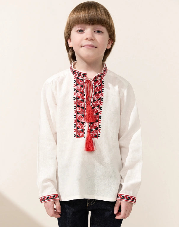 Shirt for boys with red and black embroidery Embroidered shirt