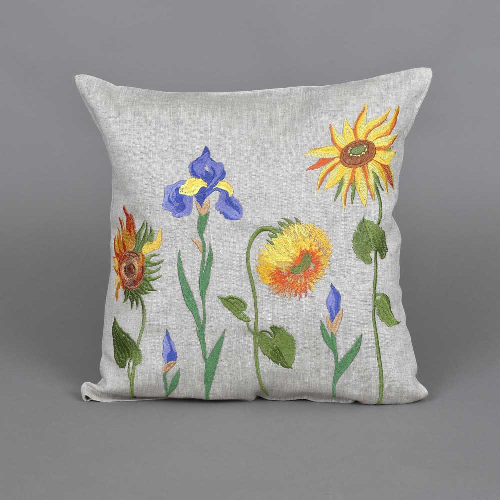 Embroidered Floral Linen Pillowcase 40x40 CM Bright Organic Home Decor