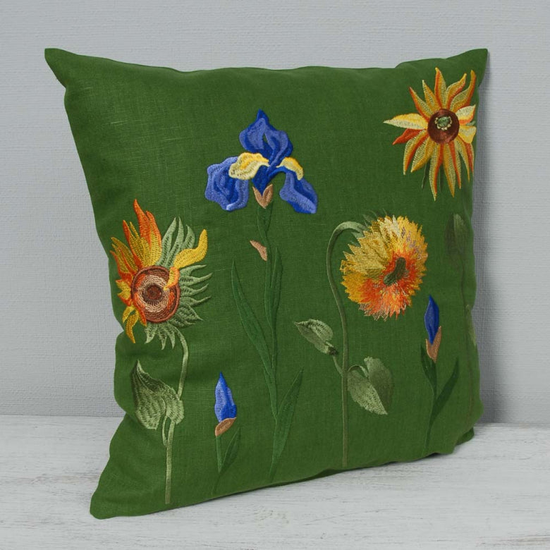 Green Embroidered pillowcase Sunflowers Home Decor