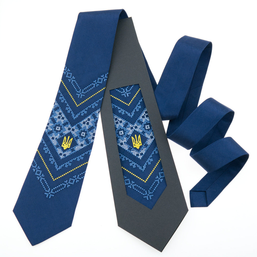 Embroidered tie with trident Ukrainianfor Men - Classic Style