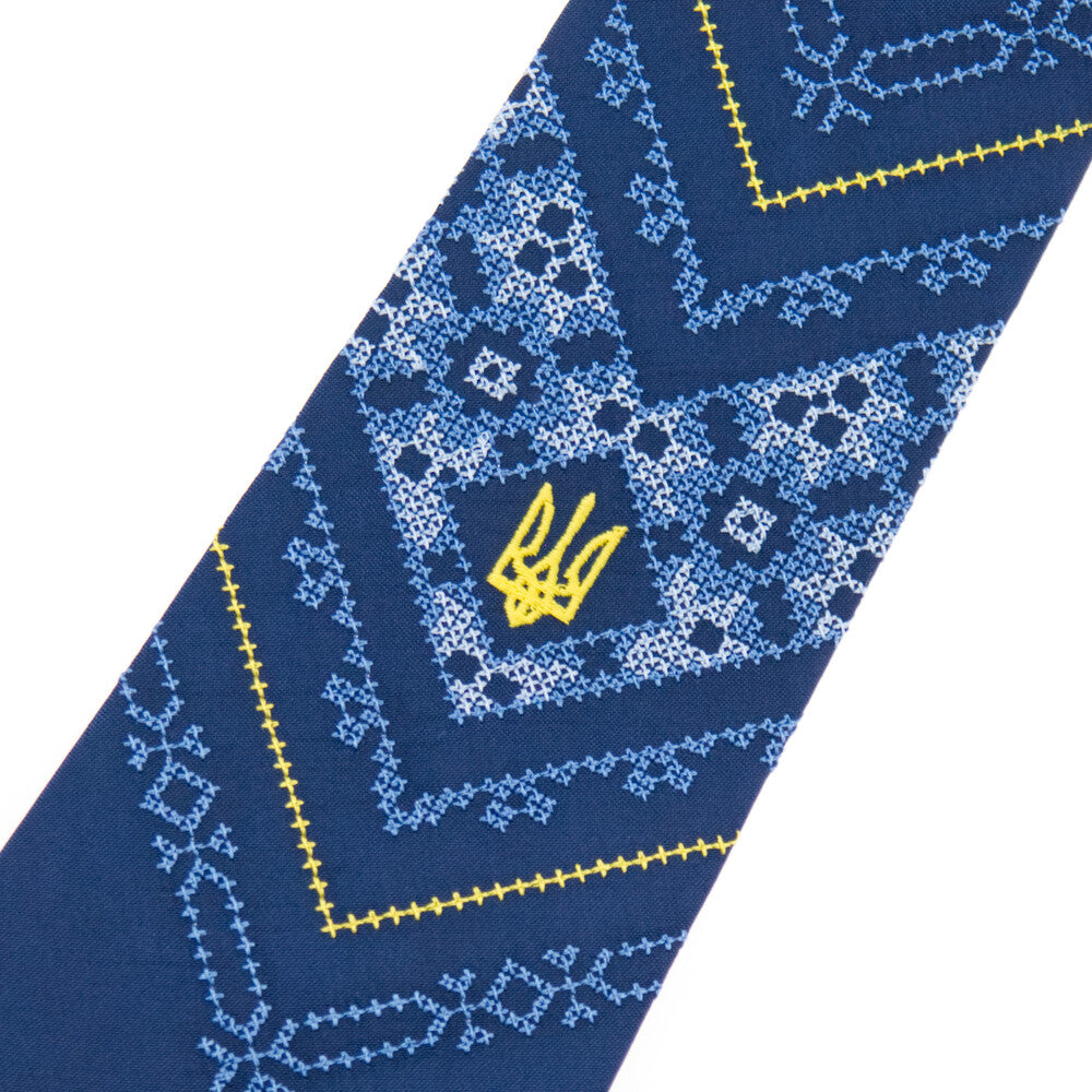 Embroidered tie with trident Ukrainianfor Men - Classic Style