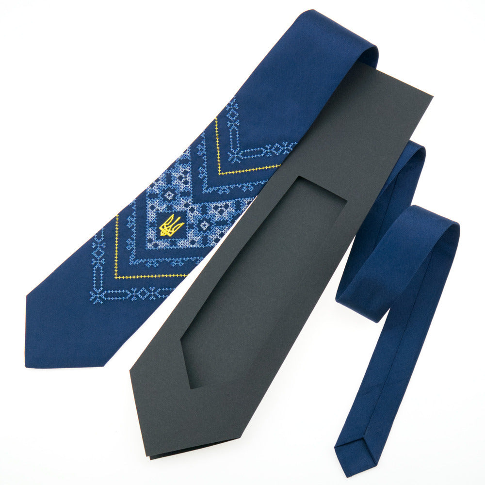 Embroidered tie with trident Ukrainianfor Men - Classic Style