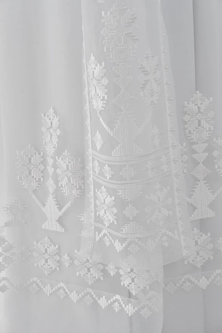 White Maxi Dress Ukrainian with white Embroidery Boho Wedding