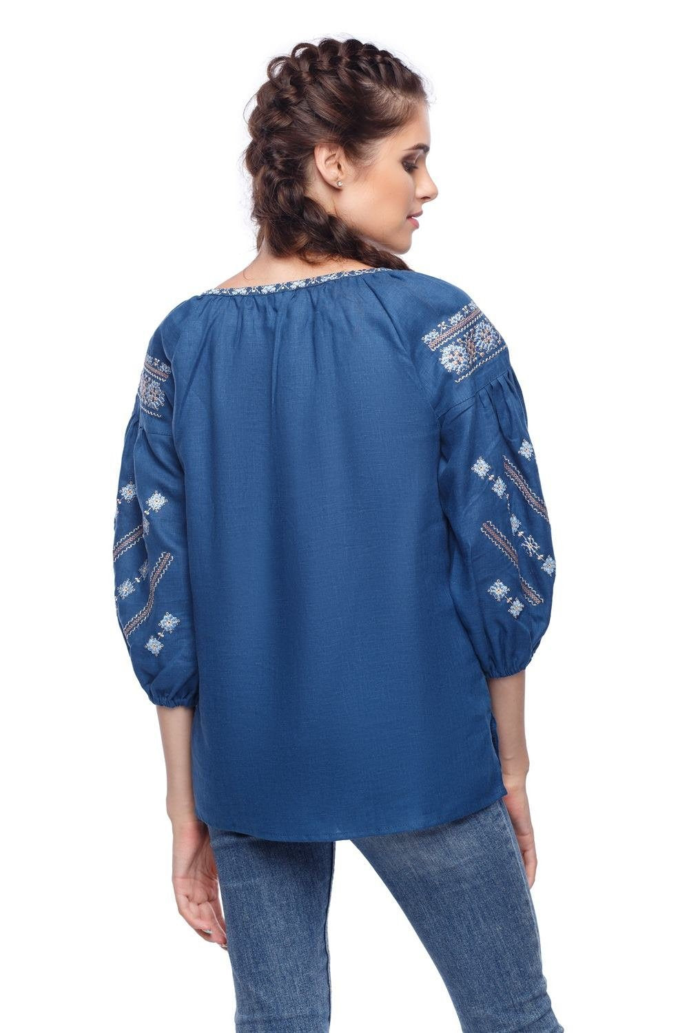 Blue Ukrainian Vyshyvanka Blouse for Women