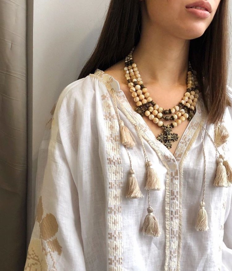 Brass Ukrainian Choker Necklace with Hutsul Crosses – Scythian Ethnic Accessories
