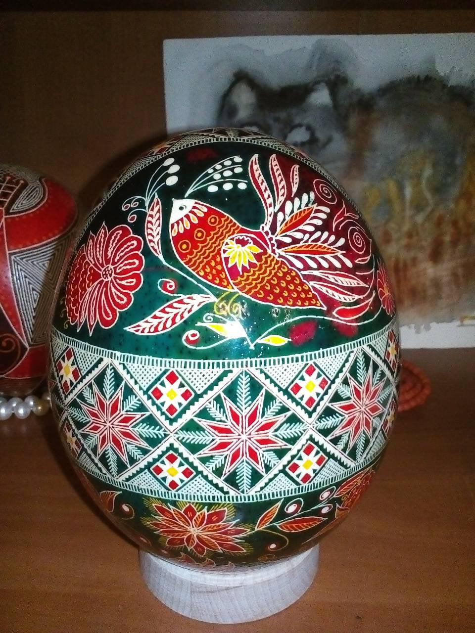 Ukrainian Hand-Painted Ostrich Egg Pysanka for Easter