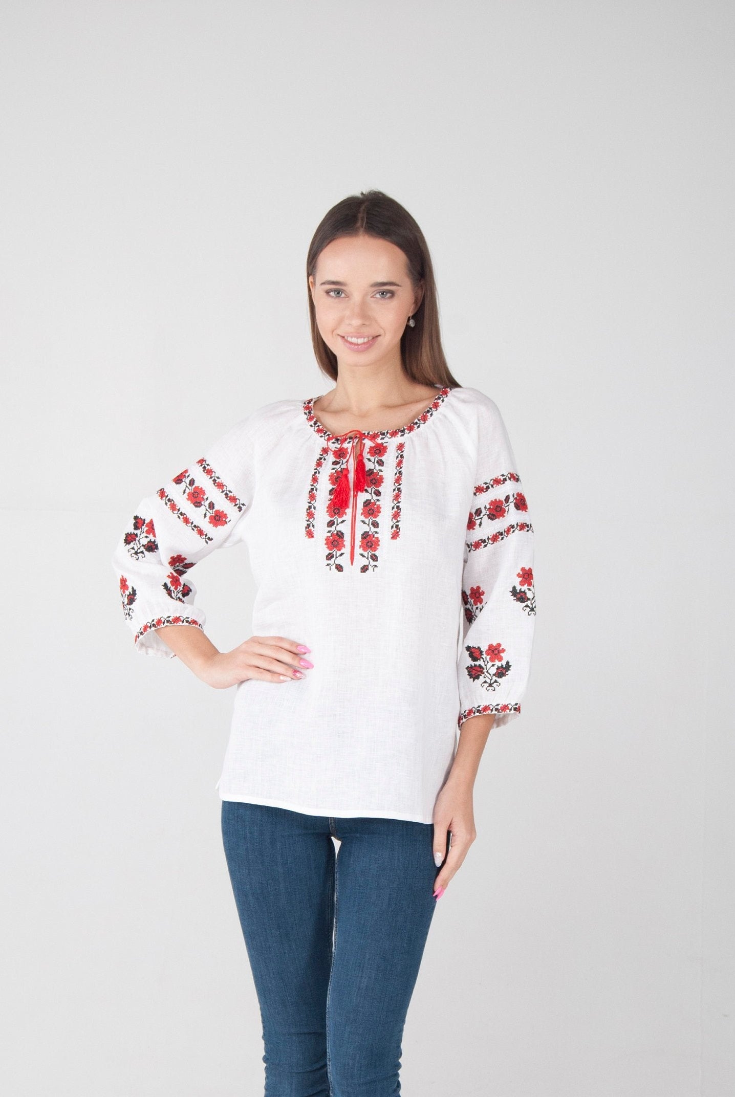 White Embroidered shirt Ukrainian Vyshyvanka White Blouse for Women