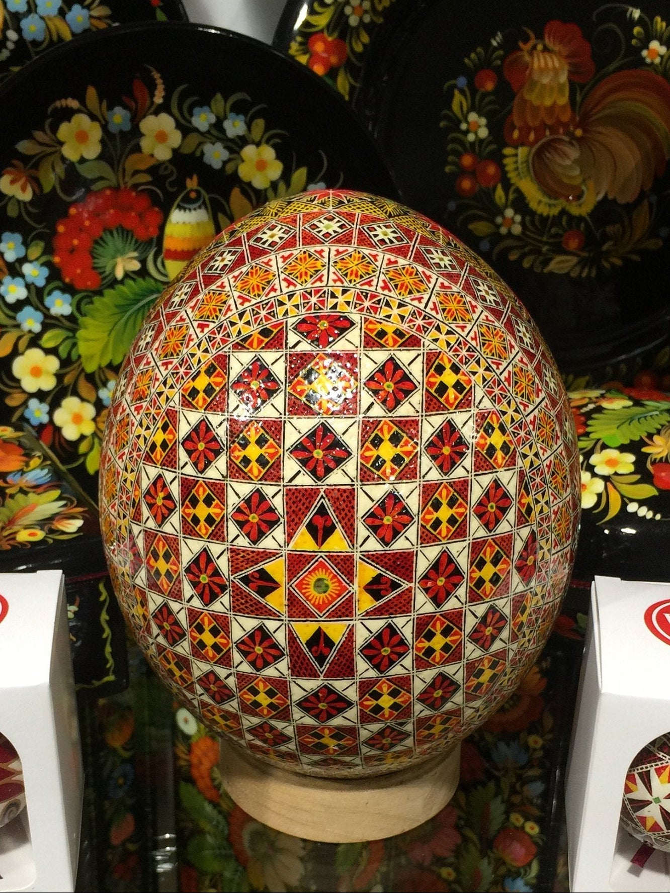 Ukrainian Hand-Painted Ostrich Egg Pysanka for Easter